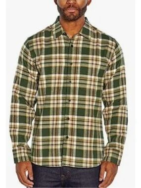 Eddie Bauer Green and Cream Plaid Button-Down Shirt NWT